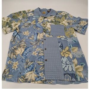 Jos A Bank Camp Shirt Men's Large Silk Floral Hawaiian Patchwork Colorblock